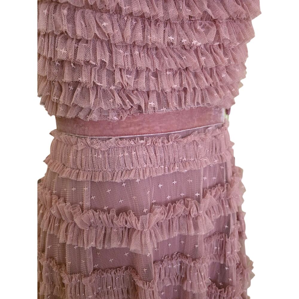Mac Duggal Formal Pink Antique Rose Ruffle Tulle Evening Gown 8052 Maxi Dress 2 - Picture 6 of 13
